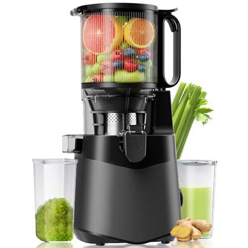 Image of Cold Press Juicer, 5.8" Wide Feed Chute Juice Extractor Machine with 400W, High Juice Yield, Slow Masticating Juicer for Whole Vegetables & Fruits, Dark Grey