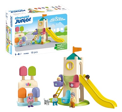 PLAYMOBIL Junior 71703 Torre Aventura con Heladería, Incluye tobogán y Noria, Juguete sostenible Hecho de plásticos a Base de Plantas, Juguetes para niños a Partir de 1 año