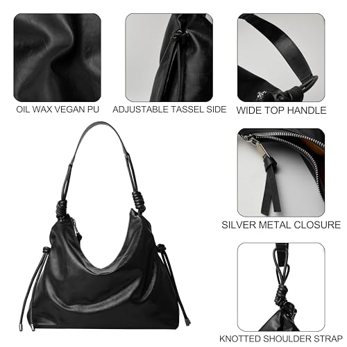 Image of Soft Hobo Bag for Women Large Capacity Travel Designer Shoulder Purse with Knotted Adjustable Strap