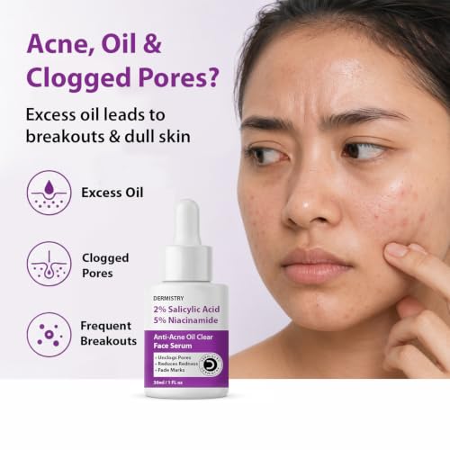 Image of Dermistry 2% Salicylic Acid 5% Niacinamide Zinc Spots Corrector Face Serum for Oily Acne Prone Skin Exfoliating Open Pores Oil Control & Removal Pimples Scar Marks Blemishes Men Women Boys Girls 30ml