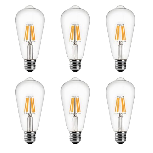 Bombilla LED vintage E27 ST64 de 6W no regulable con luz transparente, pack de 6