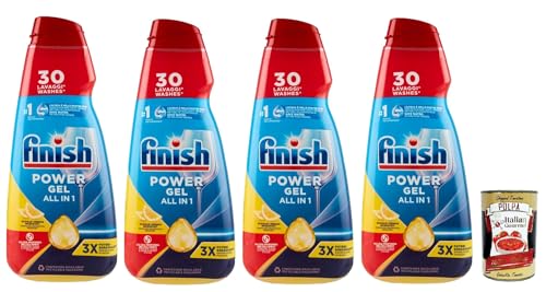Finish Powergel - Detergente líquido para lavavajillas, multifuncional, efecto desengrasante, 30 lavados, 4 x 600 ml + Polpa italiana Gourmet 400 g