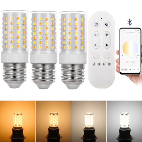 I-SHUNFA Bombilla LED inteligente con Bluetooth E27, 10W 1000LM, CA 230V, brillo regulable del 1% al 100%, temperatura de color ajustable de 2700K a 6500K, control por APP (3 Pack With Fernbedienung)