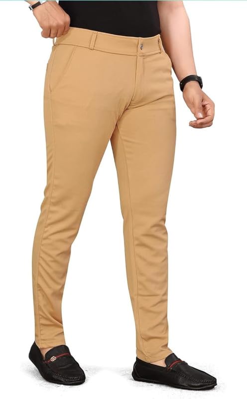 Image of VIJETA Garments for Men Lycra Blend Formal Trousers ? Smart Fit Office Wear Pants with Elastic Waistband & Zip Fly