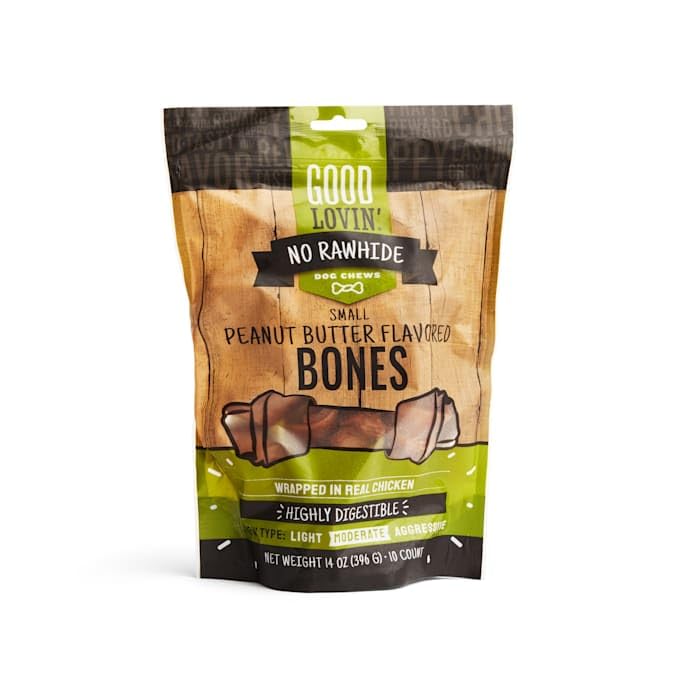 Good Lovin by Petco No Rawhide Small Peanut Butter Flavored Dog Bones 14 oz. Count of 10