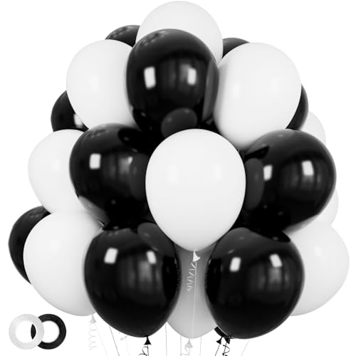 Image of 100pcs Black and White Balloons 12 Inch Thickened Latex Balloons for Birthday Wedding Graduation Party Decorations (Black White balloon)