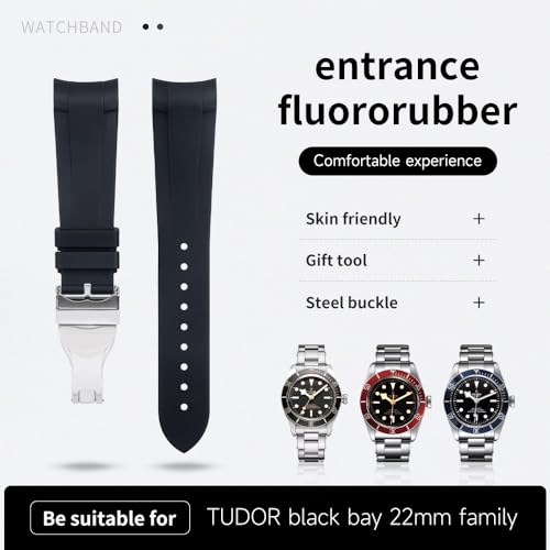 22mm Fluoro Rubber Watch band Special For Tudor Strap Black Bay GMT Curved End Folding Buckle Wristband Bracelet 41mm Dial2