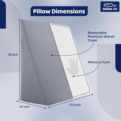 Image of GADDA CO Wedge Pillows for Bed | Premium Memory Foam Orthopedic Wedge Cushion for Sleeping, Acid Reflux & GERD Relief |Back Pain, Snoring & Sleep Apnea Support | Leg Elevation | Grey (18x17.5x11 Inch)