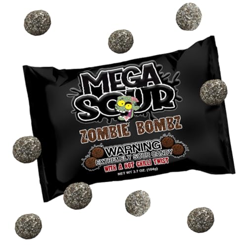 Barnetts Mega Sour Candy Zombie Bombz with a Hot Chilli Twist 104g / 3.7OZ – Handmade British Hard Sweets – Extreme Sour Candy Challenge – Retro Party Bag & Gift Hamper Treats