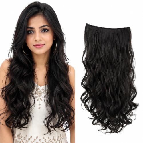 Image of Chaam Women Hair Extension Long Curly Wavy Black Brown 16 Inch Hairpiece With 5 BB Clip /Hair Extension for Women Party /Halloween /Christmas (110 Gram)