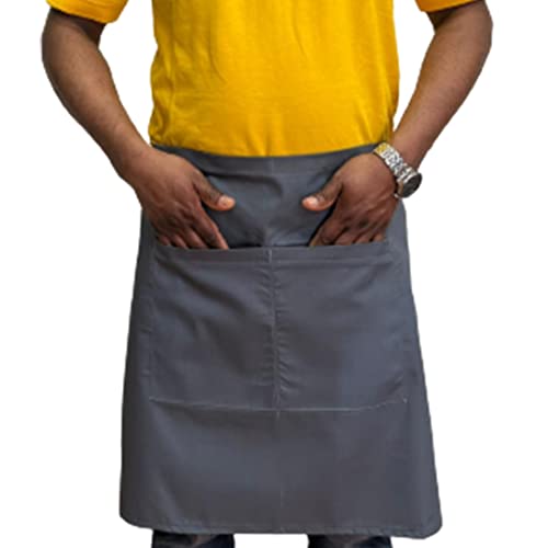 Italbangla Textile Unisex Half Bistro Apron, Chef Bistro Apron Comfortable with Front Pocket, Usable for Cooking, Kitchen, Bar, Restaurant, Butcher's and Catering, Gray, One size