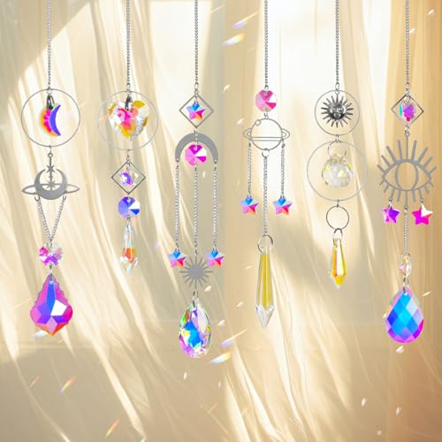 image for ilclviz Sun Catchers 6Pieces Colorful Crystals Suncatcher with Chain P