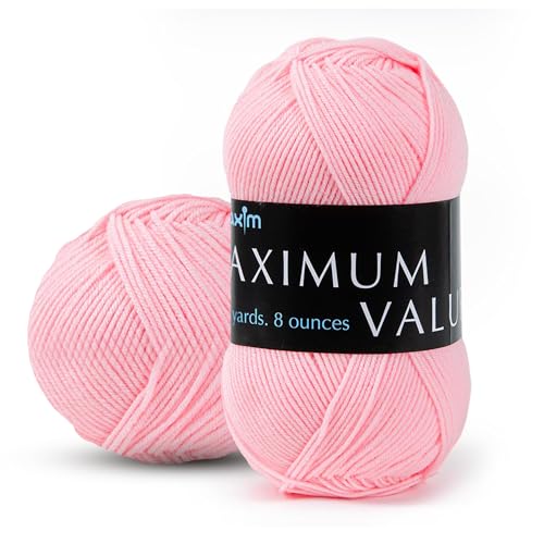 Image of Mary Maxim Maximum Value Acrylic Yarn for Crocheting and Knitting, Soft Worsted Weight Pink Yarn 4, Ideal for Blankets, Sweaters, Hats, and Scarves, 8 oz Skein (474 Yds), Light Pink - 1 Skein