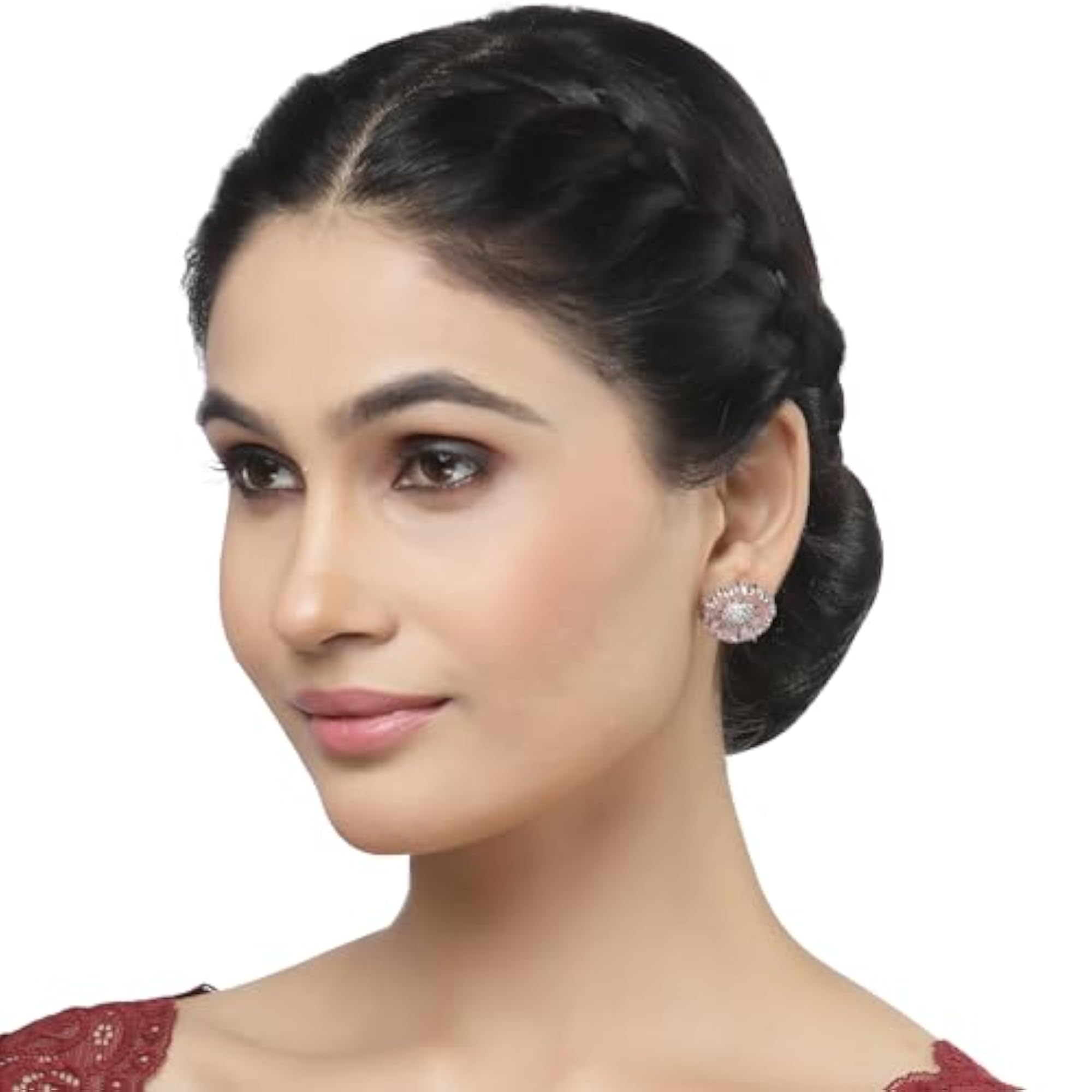 Rhodium-Plated Floral Stud Earrings with American Diamonds