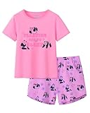 UNICABBIT21 Black Sleeping Sloth Summer Pajamas for Girls Big Kids Cute Cartoon Nighty Sleepwear 2-Piece Short Sleeve Set Size 6