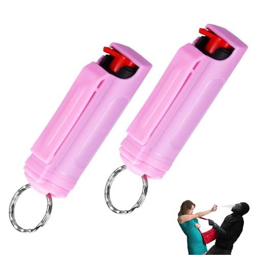 Pfefferspray Schlüsselanhänger, 2 Stück Selbstverteidigung Schlüsselanhänger Pfefferspray Keychain mit Schlüsselring für Frauen Männer Kinder, Rosa Pfefferspray Schlüsselanhänger, 2 Stück Selbstverteidigung Schlüsselanhänger Pfefferspray Keychain mit Schlüsselring für Frauen Männer Kinder, Rosa