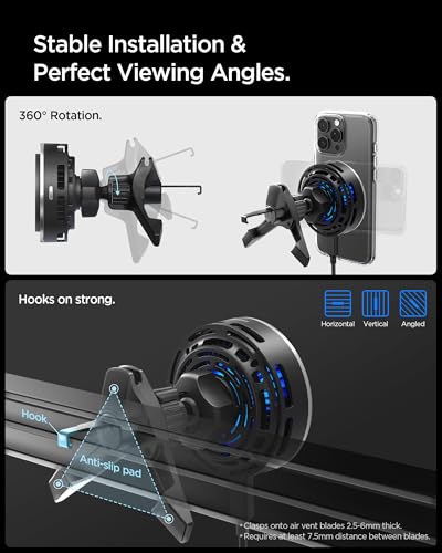 Image of Spigen Qi2 15w Magnetic Car Mount Charger Air Vent Type with Ultra Cooling Fan [Fast Wireless Charging] [MagSafe Compatible] for iPhone 17 /16 /15 /13 /12 Series - Black
