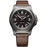 Gehäusedurchmesser: 43mm Victorinox Herren Analog Quarz Uhr mit Leder Armband 241778
