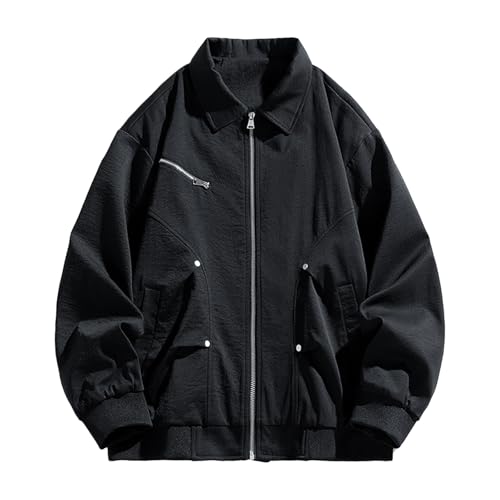 Men's Casual Jacket Fashion Loose Full Zip Lapel Spring Fall Workwear Outwear Plus Size Long Sleeve Coat with Pocket