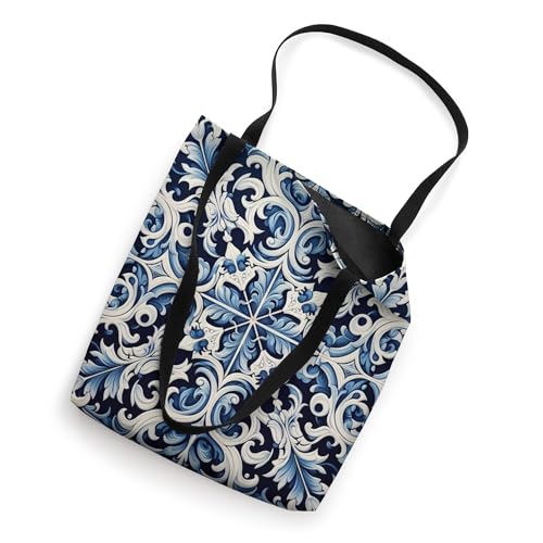 Bolso Tote con diseño de azulejo portugués azul y blanco miniatura 2