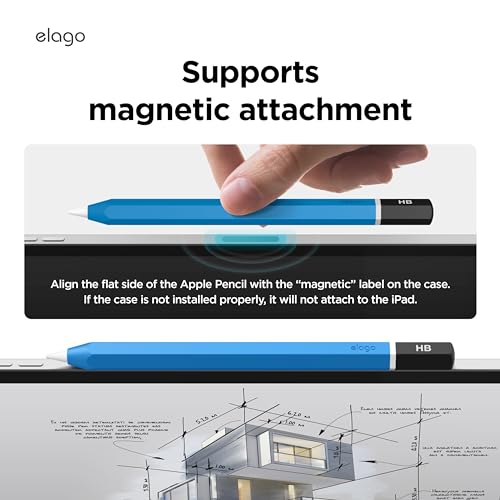 Image of elago Classic Pencil Case Compatible with Apple Pencil (USB-C), Perfect Grip, Protective Skin, Silicone Sleeve, Supports Magnetic Attachment [Blue]