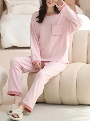 Image of Celary Women's Korean Night Suit Set | Round Neck Full Sleeve Top & Printed Ankle Length Pyjama | Skin-Friendly Fabric Soft Breathable Stretchable Loungewear | M to 2XL