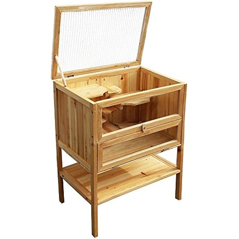 Jaula de madera con cierre abatible y tres niveles para animales pequeños Cover