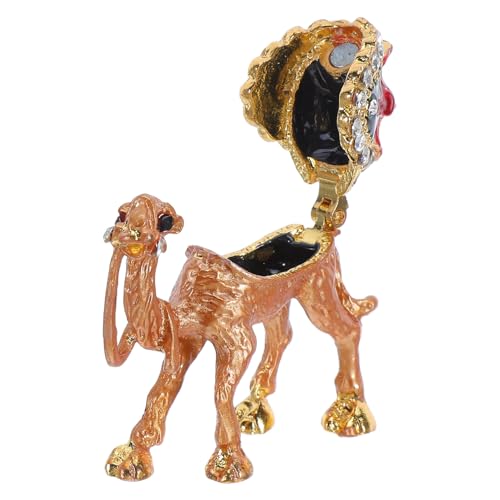 Uonlytech Joyero Pequeño Forma de Camello Dorado 4,8x3,8x2 Cm Gemas de Imitación, Caja Organizadora de Joyas Decorativa Árabe para Pendientes y Anillos, Recuerdo de Dubái para Viajes