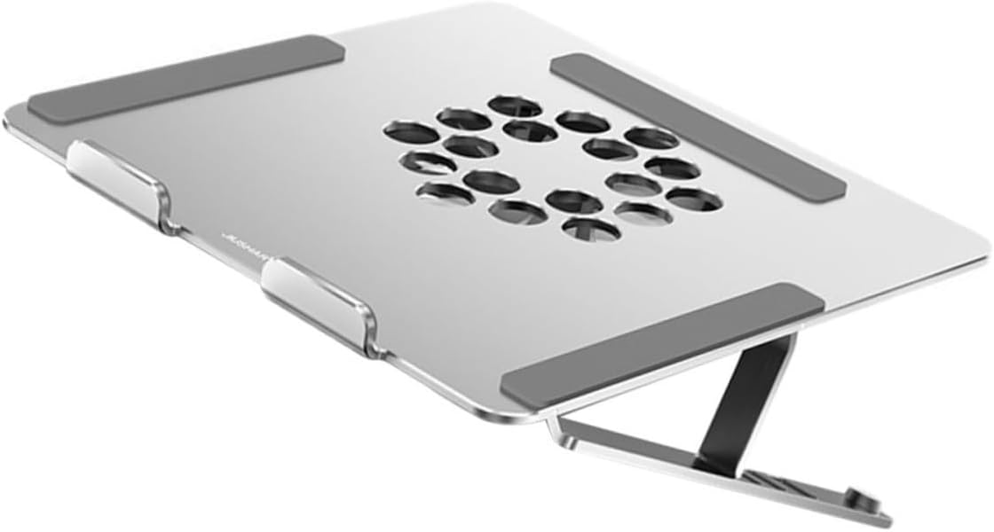 TEHAUX Aluminum Alloy Laptop Cooling Pad Adjustable Height Ventilated Support Stand with Quiet Fan for Notebooks to 17.3 Inch Silver for Gaming and Office Use