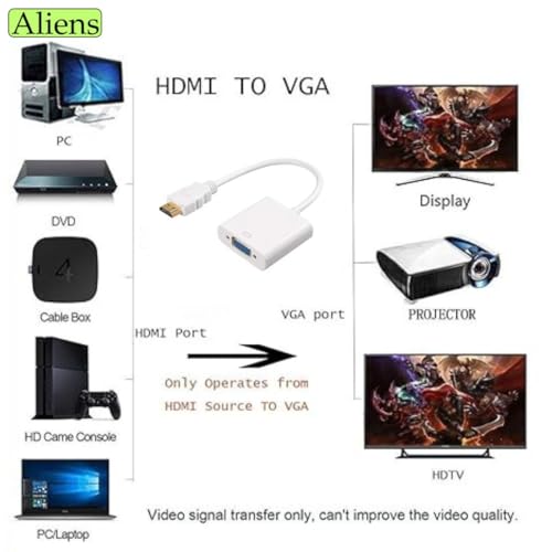 Image of Aliens HDMI to VGA Adapter High-Speed 1080P HDTV Converter Male to Female with Audio Cable for Computer, Desktop, Laptop, PC, Monitor, Projector, HDTV & Other Devices with HDMI (Pearl White)