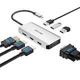 USB C - デュアル HDMI アダプター 4K 60hz 7 in 1 USB C ドッキングステーション 2 HDMI ディスプレイポート VGA ハブ USB C スプリッター 4 モニター 拡張ディスプレイ USB C アダプター マルチポート ドングル MacBook/Dell/HP/Lenovo用