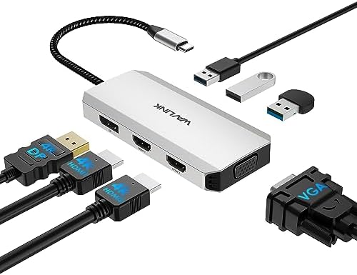 USB C to Dual HDMI Adapter 4K 60hz, 7 in 1 USB C Docking Station with 2 HDMI Displayport VGA Hub, USB C Splitter 4 Monitors Extended Display, USB C Adapter Multiport Dongle for MacBook/Dell/HP/Lenovo