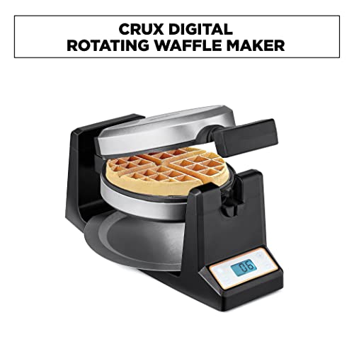 Crux Rotating Belgian Waffle Maker With Deep Nonstick Plates - Digital Waffle Iron With Lcd Display, Browning Control And Cord Storage, Stainless Steel #TOP1