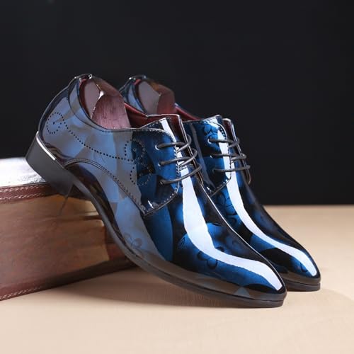 Mens Patent Leather Printing Lace Up Oxford Dress Shoes Modern Low Top Pointed Toe Tuxedo Derby Shoes for Work Office Formal Wedding2