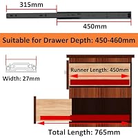 MOCNT 2 Paar (4 Stück) 450mm Schubladenführungen 27mm Nut Schubladenschienen Vollauszug Schubladenauszug Kugellager Schienen Schubladen Auszugsschienen Kabinett Schwarz – Ansicht 3