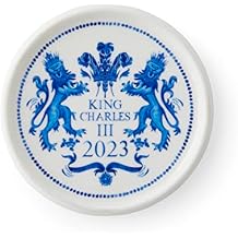 Spode King Charles III Coronation Single Round 10cm Coaster, Blue & White Pattern UK Made
