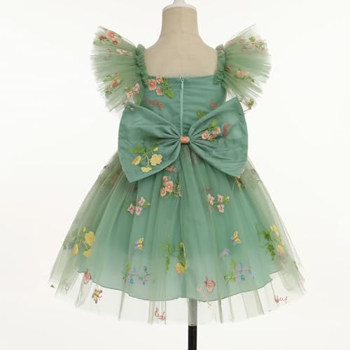 IBTOM CASTLE Flower Girl Ruffe Dress Floral Embroidery Princess Flutter Sleeve Party Dress Bowknot Wedding Bridesmaid4