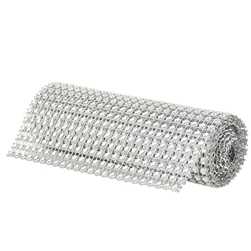 O'Creme Rhinestone Mesh Ribbon Wrap 24 Row 4-1/2 Inch Wide x 1 Yard, Silver