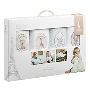 VULLI 850724 spuugdoekjes/gaasdoeken Sophie la girafe set van 4 (70 x 70 cm) – nieuwe verpakking, meerkleurig