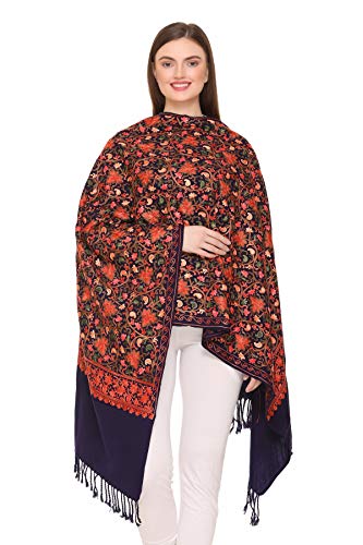 Zamour Kashmir Women Stole Scarf Wrap Shawl with Indian Embroidery Flower - 63872