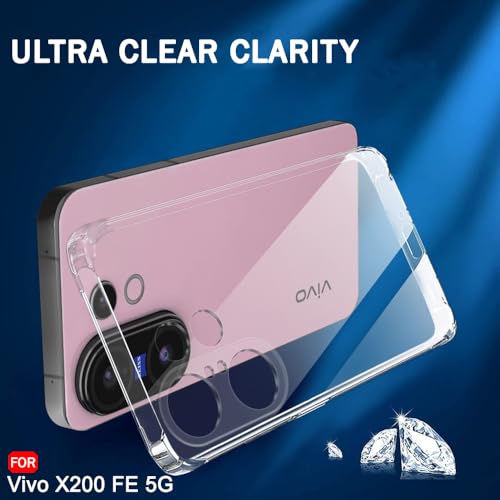 Image of TheGiftKart Back Cover Soft Case for Vivo X200 FE 5G | Best Camera Protection | Inbuilt Dust Plugs & Anti-Slip Grip | Ultra Clear Slim Back Cover Case for Vivo X200 FE 5G (Silicone, Transparent)
