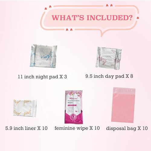 Image of Refill for First Period Kit | 41 PC MultipieYo Teen Preteen Tween Period Starter Kit with Sanitary Pads, Wipes, Panty Liners, Disposal Bags | Complete Monthly Care