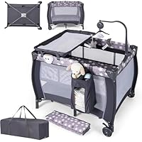 Lit Parapluie Bébé 5 En 1 LIFEZEAL - Avec Matelas, Table à Langer, Panier Rangement - Pliable Et Réglable - 0-36 Mois - Gris