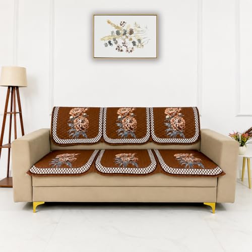 Image of Homerz 'Brooklyn Series' Premium Sofa Cover | Quilted Floral Design | Non-Slip Washable Sofa Protector | Soft Anti Slip Fabric (Ny Mustard, 5 (3+1+1) Seater, Seat Cover with Backrest)
