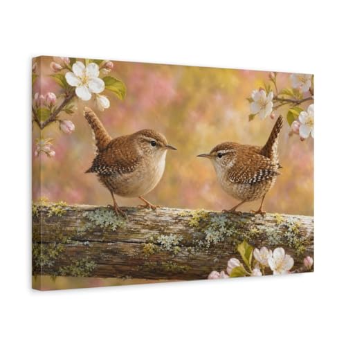 Toile wren oiseau marron 45x30cm pour habiller un mur vide de salon