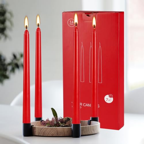 Wponszu T001 14 Pack Tall Red Taper Candles - 10 Inch Red Dripless, Unscented Dinner Candle - Paraffin Wax thumb #4