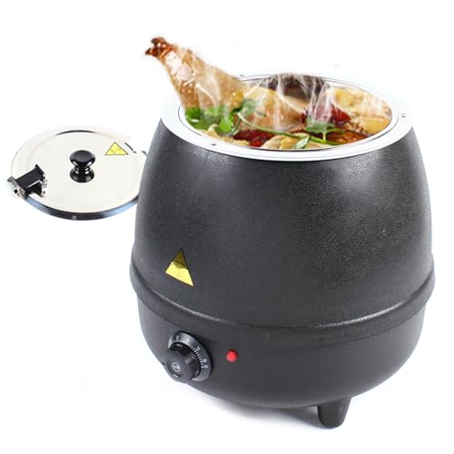 10.5QT Electric Soup Warmer, Commercial Soup Kettle Warmer, Soup Kettle Warmer with Hinged Lid and Detachable Stainless Steel Insert Pot for Restaurant, Party, Buffet, Catering, Black