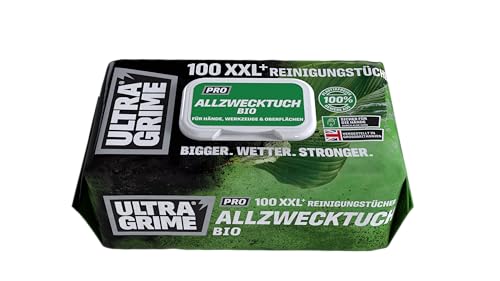 UltraGrime Pro Bio Cleaning Clothwipes | Industrielle Tücher zur Entfernung von Fett, Öl, Farbe und Tinte | 100 extragroße Feuchttücher, 38 cm x 25 cm