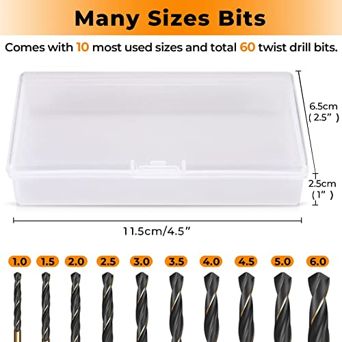 CYLBAQ 60PCS HSS Drill Bit Set, 1mm-6mm High Speed Steel Drill Bits for Metal, Wood, Steel, Alloy, Iron, Copper, Plastic, High Speed Steel 4341 Gold Titanium and Black Nitride drill bits sets mixed 3 CYLBAQ 60PCS HSS Drill Bit Set, 1mm-6mm High Speed Steel Drill Bits for Metal, Wood, Steel, Alloy, Iron, Copper, Plastic, High Speed Steel 4341 Gold Titanium and Black Nitride drill bits sets mixed - Image 3