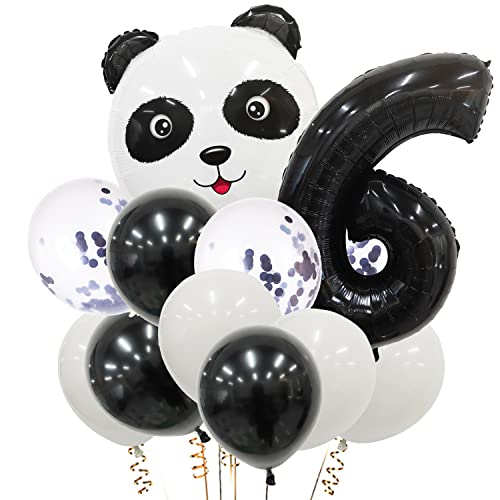 Panda Balloons Birthday Party Decorations Black White Latex Balloons 32 Inch Foil Balloons Confetti Latex Balloons Themed Balloon Party Kit Supplies Number 6 Set #TOP14